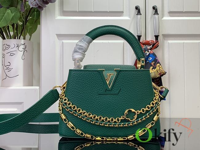 Okify Louis Vuitton Mini Capucines Floral Chains In Green Taurillon Leather 21x13.6x8cm M11906  - 1