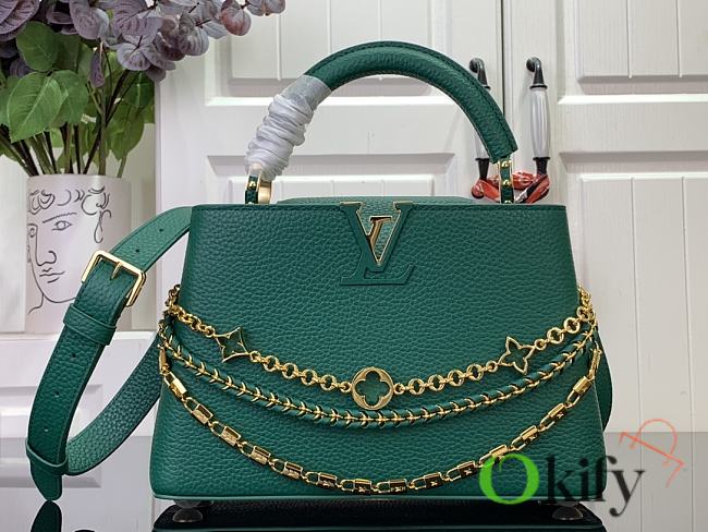 Okify Louis Vuitton Capucines BB Floral Chains In Green Taurillon Leather 17.3x9x27cm M11906 - 1