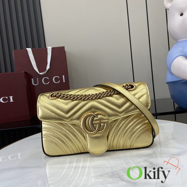 Okify Gucci Marmont Small Shoulder Bag In Gold Leather 26x15x7cm  - 1