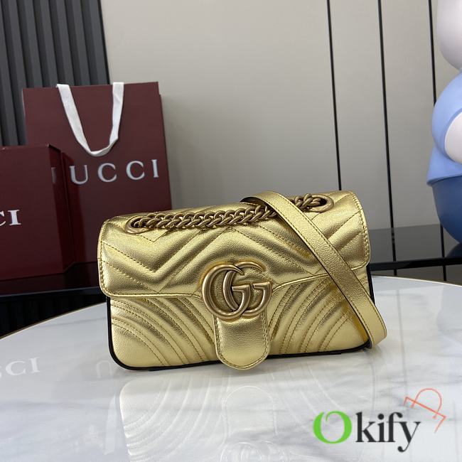 Okify Gucci Marmont Mini Shoulder Bag In Gold Leather 22x13x6cm  - 1