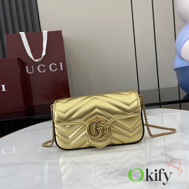 Okify Gucci Marmont Super Mini Shoulder Bag In Gold Leather 16.5x10x4.5cm  - 1