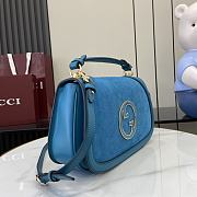 Okify Gucci Blondie Medium Top Handle Bag In Blue Suede And Leather 32x17x10cm  - 4