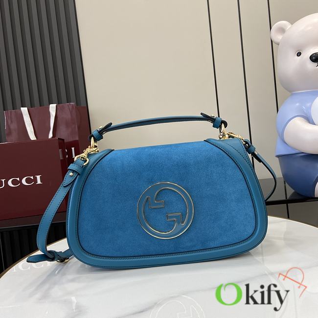 Okify Gucci Blondie Medium Top Handle Bag In Blue Suede And Leather 32x17x10cm  - 1