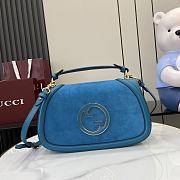 Okify Gucci Blondie Medium Top Handle Bag In Blue Suede And Leather 32x17x10cm  - 1