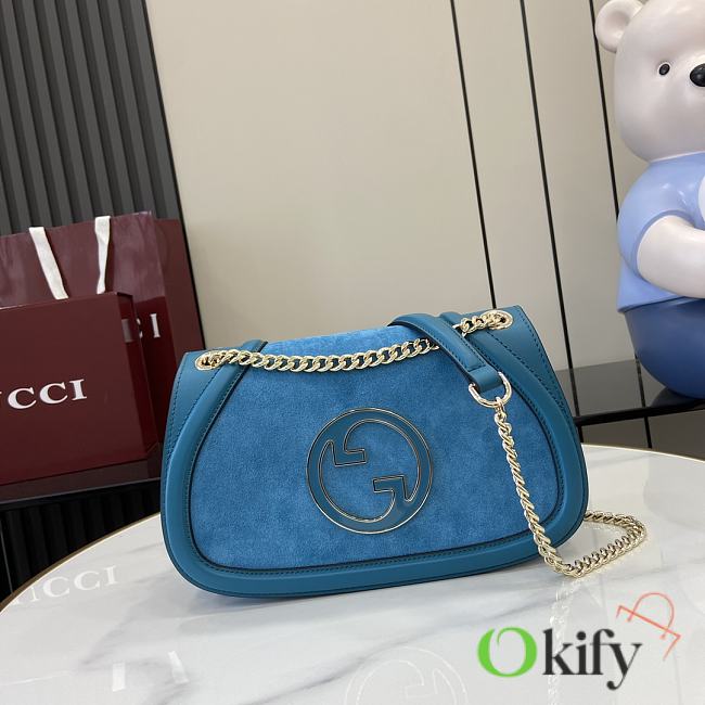 Okify Gucci Blondie Small Top Handle Bag In Blue Suede And Leather 26x16x8cm  - 1