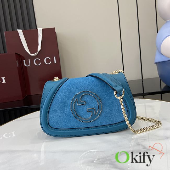 Okify Gucci Blondie Mini Top Handle Bag In Blue Suede And Leather 21.5x11x8cm  - 1