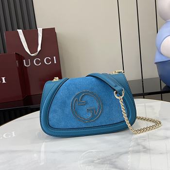 Okify Gucci Blondie Mini Top Handle Bag In Blue Suede And Leather 21.5x11x8cm 