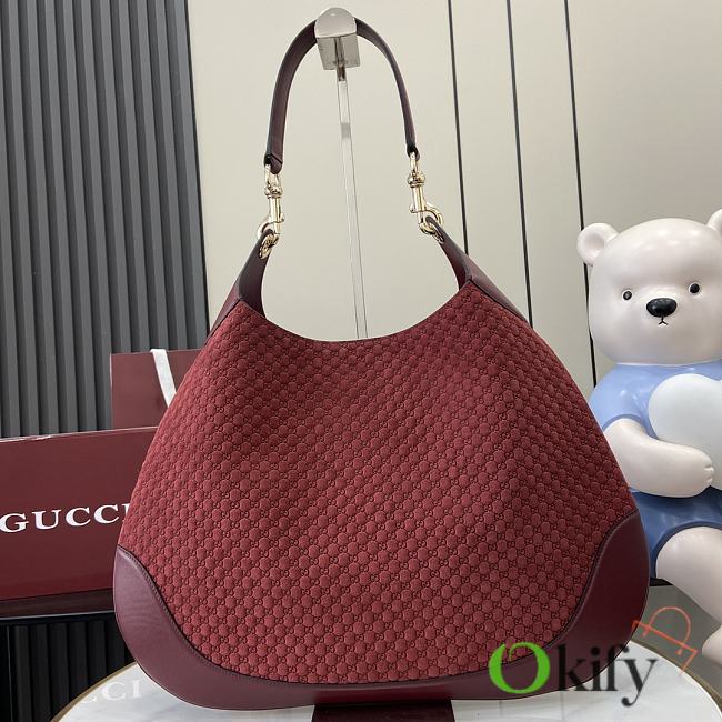 Okify Gucci B Medium Shoulder Bag In Red Suede Embossed And Leather 49x46x4cm  - 1