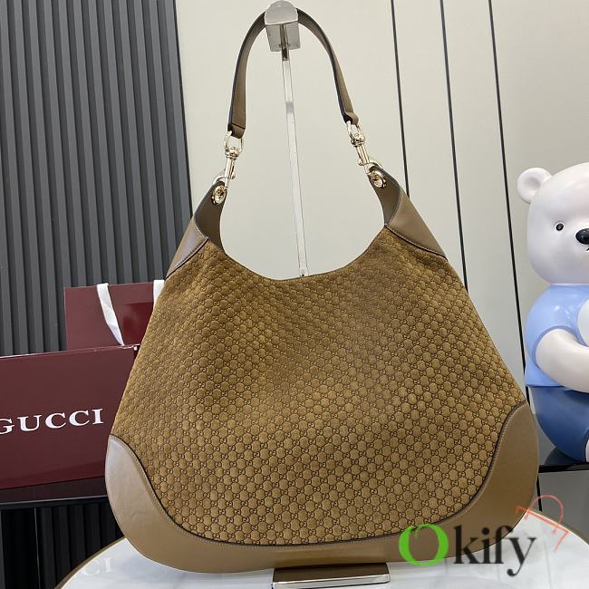 Okify Gucci B Medium Shoulder Bag In Light Brown Suede Embossed And Leather 49x46x4cm  - 1