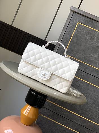 Okify Channel Flap Bag With Handle In Lambskin And White Painted Metal 23cm 