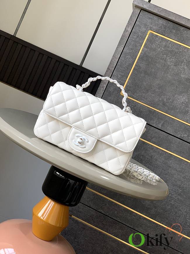 Okify Channel Mini Flap Bag With Handle In Lambskin And White Painted Metal 12.5x20x6cm   - 1