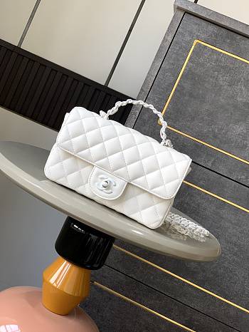 Okify Channel Mini Flap Bag With Handle In Lambskin And White Painted Metal 12.5x20x6cm  