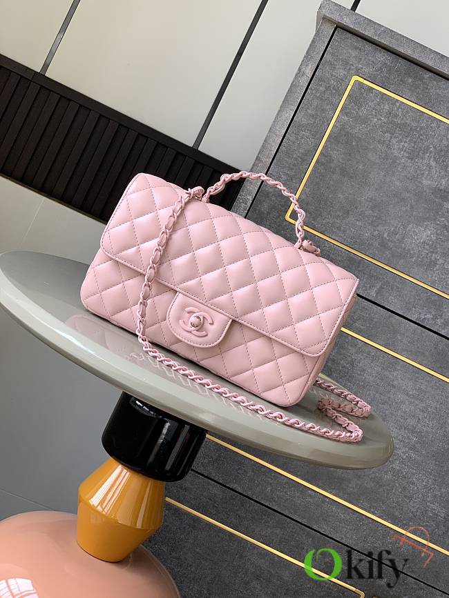 Okify Channel Flap Bag With Handle In Lambskin And Pink Painted Metal 23cm  - 1