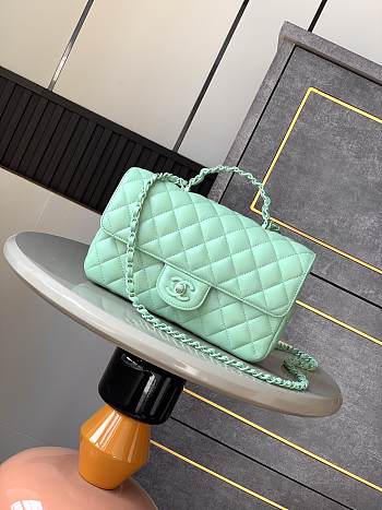 Okify Channel Flap Bag With Handle In Lambskin And Green Painted Metal 23cm 