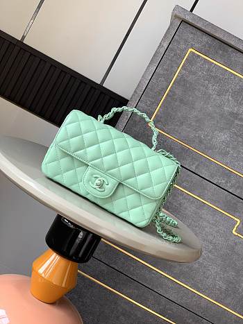 Okify Channel Mini Flap Bag With Handle In Lambskin And Green Painted Metal 12.5x20x6cm  