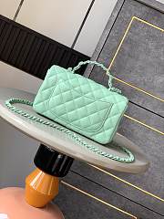 Okify Channel Mini Flap Bag With Handle In Lambskin And Green Painted Metal 12.5x20x6cm   - 2