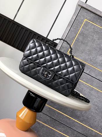 Okify Channel Flap Bag With Handle In Lambskin And Black Painted Metal 23cm 