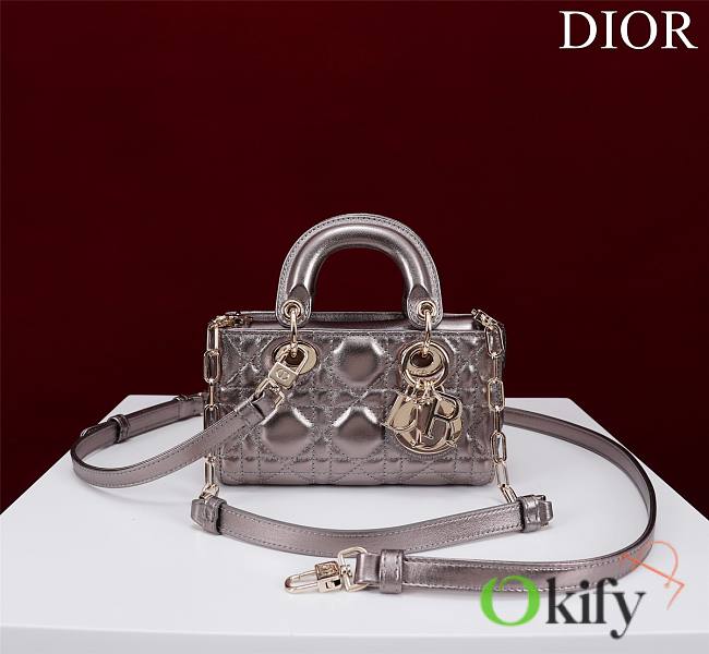 Okify Dior Mini D-Joy Shine Bag In Grey Gray 16.5x6x10cm - 1