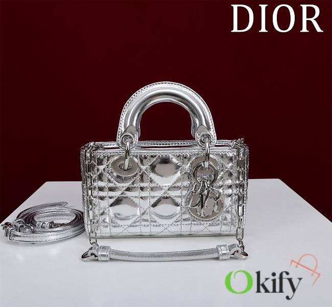 Okify Dior Mini D-Joy Shine Bag In Silver 16.5x6x10cm - 1