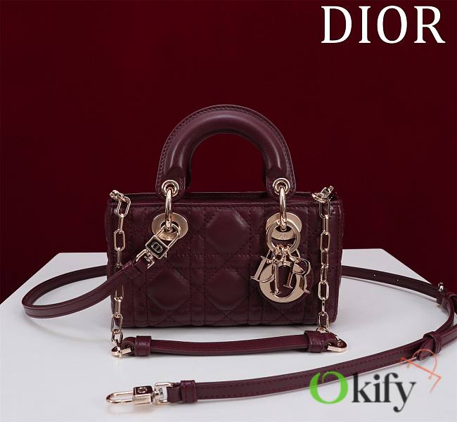 Okify Dior Mini D-Joy Bag In Red Wine 16.5x6x10cm  - 1