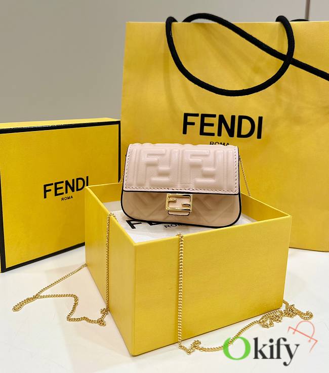 Okify Fendi Nano Baguette Charm Bag In Pink Nappa Leather 10x2x7cm - 1