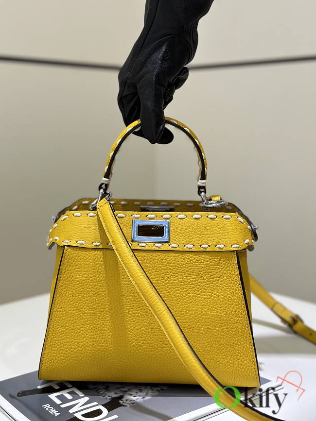 Okify Fendi Mini Peekaboo Selleria Bag With Hand-sewn Stitches In Yellow 23x7x18cm   - 1