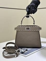 Okify Fendi Mini Peekaboo Selleria Bag With Hand-sewn Stitches In Grey Gray 23x7x18cm   - 1