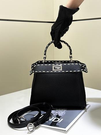 Okify Fendi Mini Peekaboo Selleria Bag With Hand-sewn Stitches In Black 23x7x18cm  