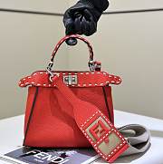 Okify Fendi Mini Peekaboo Selleria Bag With Hand-sewn Stitches In Red 23x7x18cm   - 1