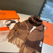 Okify Hermes Brown Cashmere Scarf 30x180cm 20350 - 1