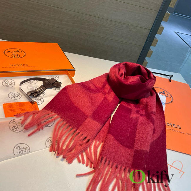 Okify Hermes Red Cashmere Scarf 30x180cm 20351 - 1