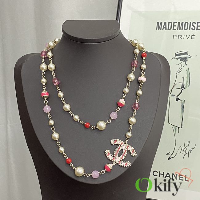 Okify Channel Pink Long Necklace  - 1