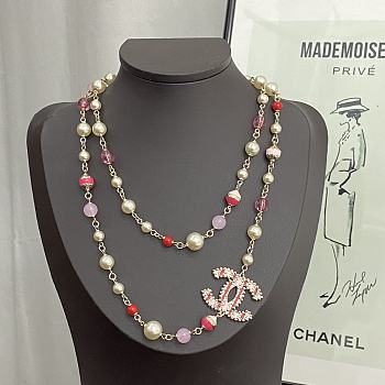 Okify Channel Pink Long Necklace 