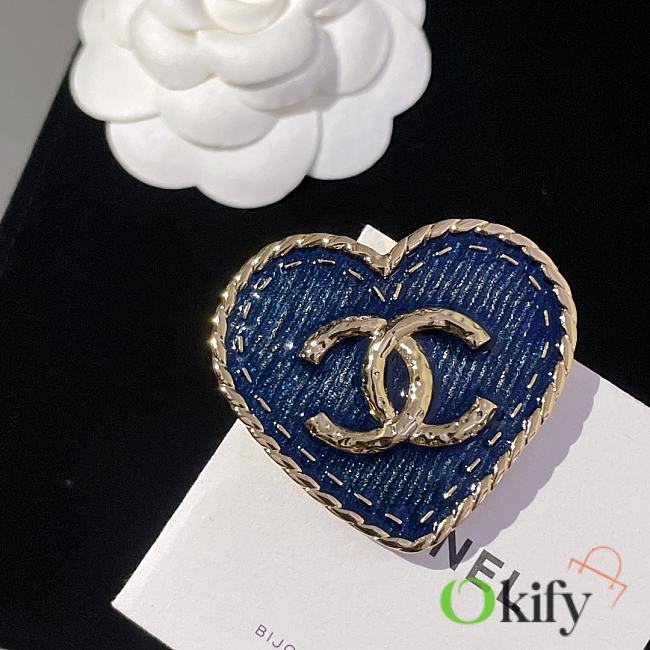 Okify Channel Blue Heart Brooch 20375 - 1