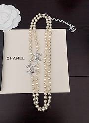 Okify Channel Pearl Silver Long Necklace 20383 - 2