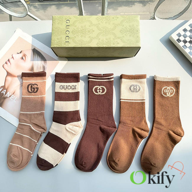 Okify Gucci Set 5 Pairs Of Brown Socks 20393 - 1