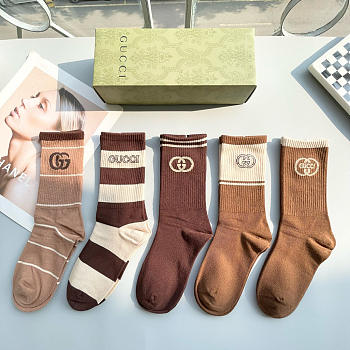 Okify Gucci Set 5 Pairs Of Brown Socks 20393