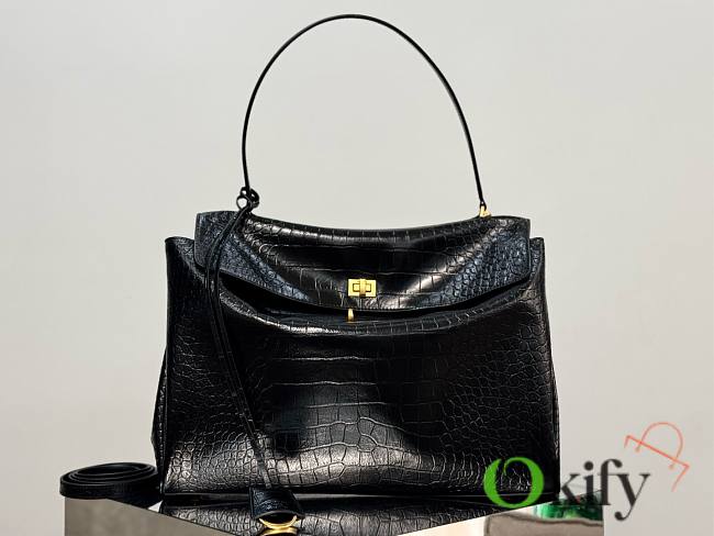 Okify Balenciaga Large Rodeo Crocodile Pattern Tote Bag In Black 40x30x13cm  - 1