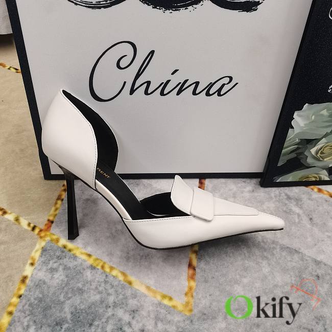 Okify YSL D'orsay Pumps Heels In White Smooth Leather EU34-43 - 1