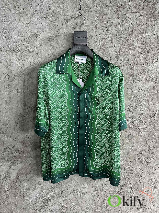 Okify Casablanca Green Silk Shirt S-XL  - 1