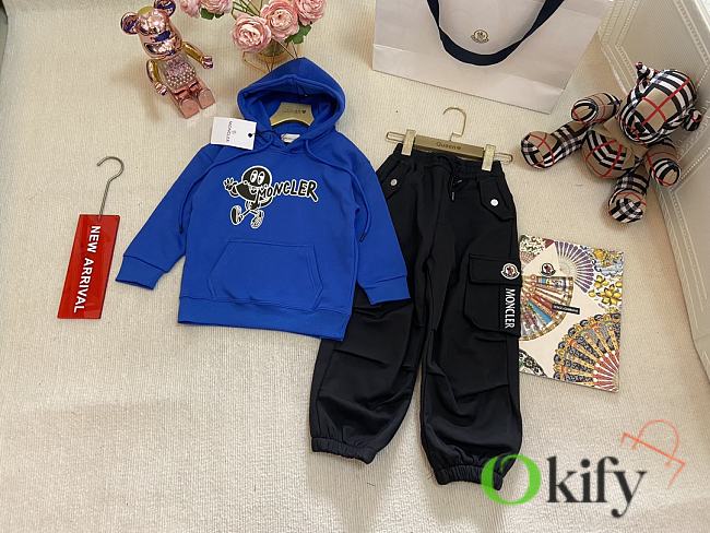 Okify Moncler Set Of Blue Sweater And Black Pants For Children 90-140  - 1