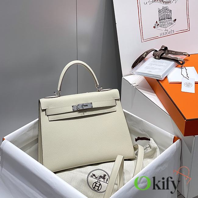 Okify Hermes Kelly Bag In White Epsom Leather With Silver Hardware 28cm  - 1