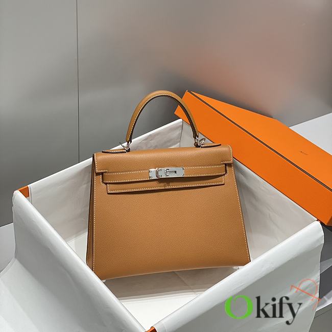 Okify Hermes Kelly Bag In Brown Epsom Leather With Silver Hardware 28cm  - 1