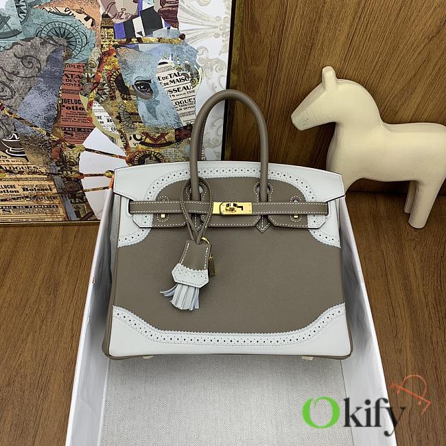 Okify Hermes Birkin Grey Bag With White Lace Trim 25cm  - 1