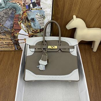 Okify Hermes Birkin Grey Bag With White Lace Trim 25cm 