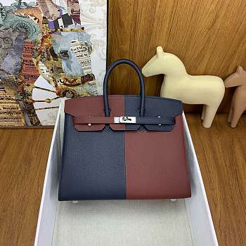 Okify Hermes Birkin Epsom Bag In Dark Blue And Red 25cm 