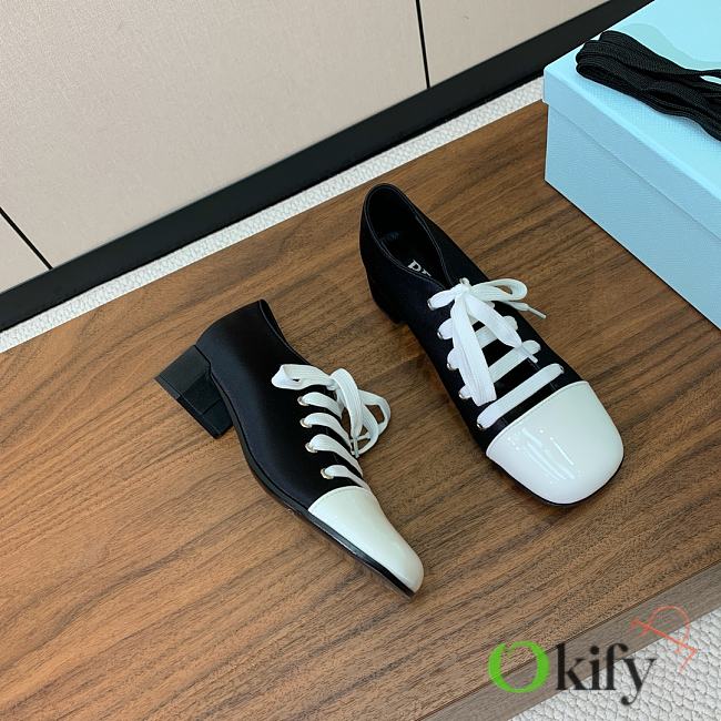 Okify Prada Block Heel Lace-up Shoes In Black And White EU35-41 20481 - 1