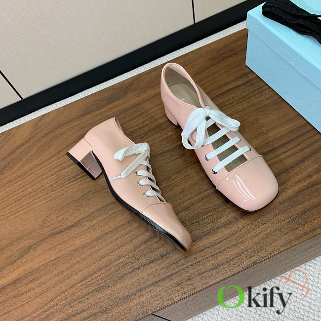 Okify Prada Block Heel Lace-up Shoes In Pink EU35-41  - 1