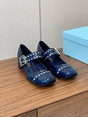 Okify Prada Mary Jane Block Heel Pumps In Dark Blue Patent Leather EU35-41 - 1