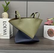 Okify Loewe Medium Puzzle Fold Tote Bag In Dark Blue And Green Shiny Calfskin 25.5x14.5x31.5cm - 4